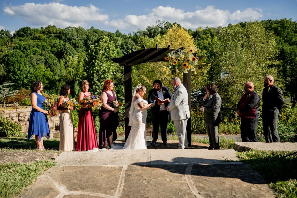 Sun Flower Hill Farm bride groom bridesmaids groomsmen outdoor ceremony sunflowers